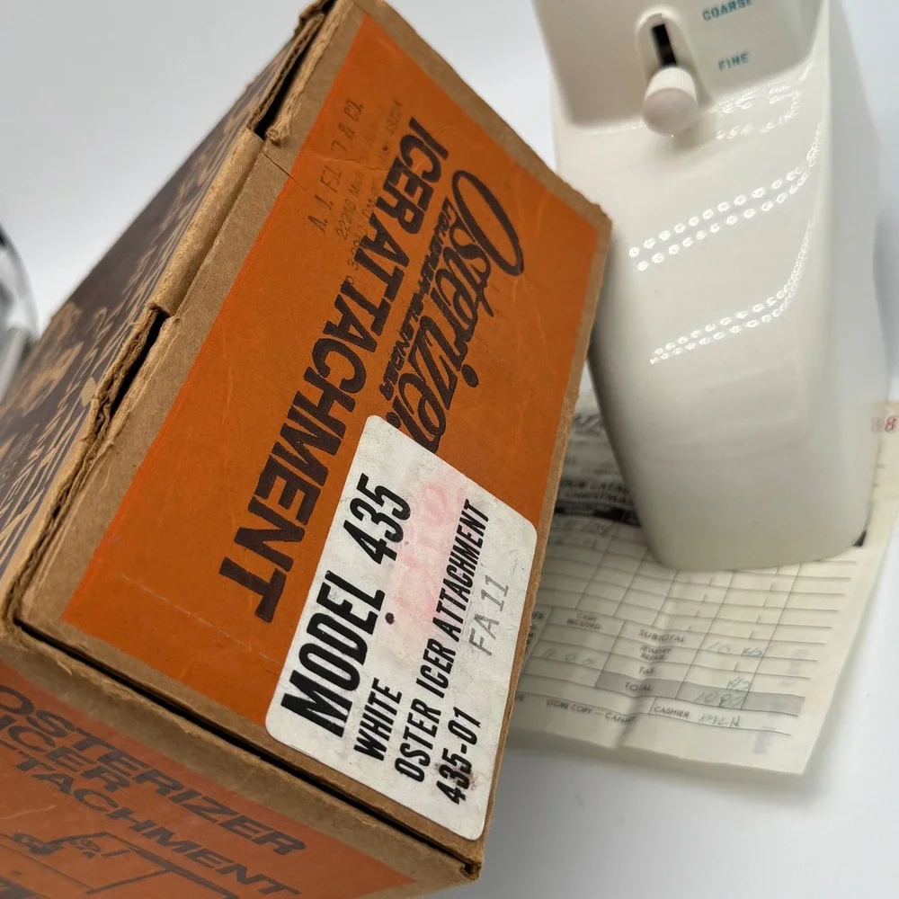 Vintage Osterizer Blender Icer Attachment Model 435 White Box Paperwork 1975